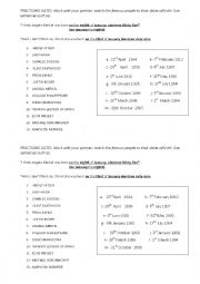 English Worksheet: FAMOUS PEOPLE. DATES OF BIRTH