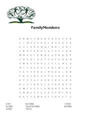 English Worksheet: family word search