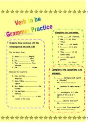 English Worksheet: Verb to be - Grammar Practice