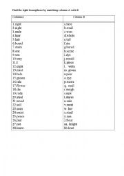 English Worksheet: match homophones