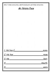 English Worksheet: Mr Potato Face Writing Frame