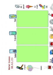 English Worksheet: Solids, Liquids, and Gases - Sorting 