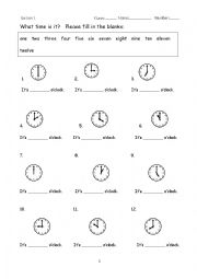 English Worksheet: What time is it?