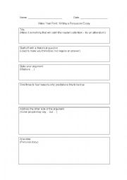 English Worksheet: persuasive writing frame