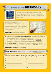 English Worksheet: How to use a dictionary 