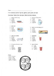 English Worksheet: U.S. Customary System  Capacity: gallons, quarts, pints, and cups 