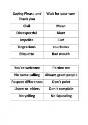 English Worksheet: Good And Bad Manners Game