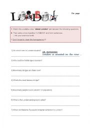 English Worksheet: London - questions to youtube clip