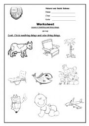 English Worksheet: Living things and Nonliving things