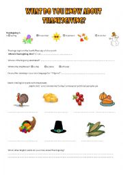 English Worksheet: Thanksgiving