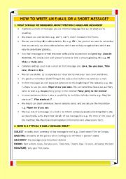 English Worksheet: HOW TO WRITE AN E-MAIL OR A SHORT MESSAGE?