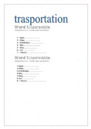 English Worksheet: unscramble words / transportation