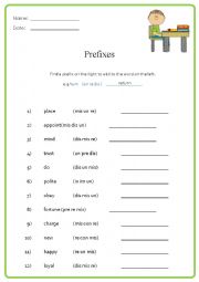 English Worksheet: Prefixes