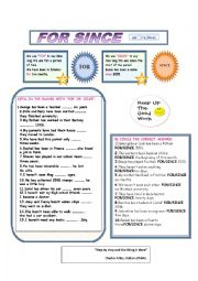 English Worksheet: For or Since