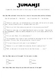 English Worksheet: Jumanji (movie)