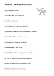 English Worksheet: Monster University Worksheet