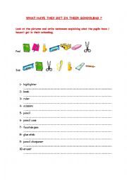 English Worksheet: WHAT HAVE THEY GOT IN THEIR SCHOOLBAG