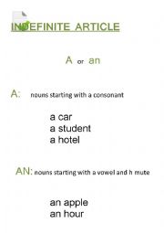 English Worksheet: Indefinite Article