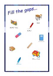 Classroom objects - Fill the gaps for spelling