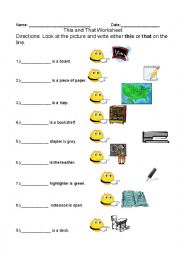 English Worksheet: Milestones This and That: Classroom Vocabulary