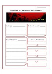 English Worksheet: Choose your own adventure scary story outline