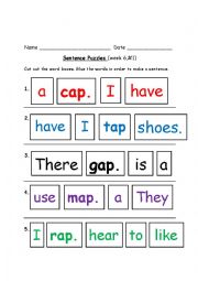 English Worksheet: Sentence Puzzle, Week 6, #1