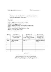 English Worksheet: Music Likes and Dislikes - Interview