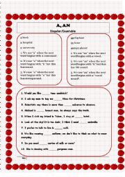 English Worksheet: A, An