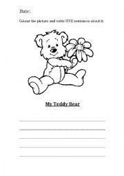 English Worksheet: Teddy bear clolouring and writing activity