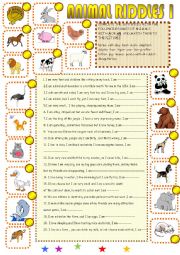 English Worksheet: Animal riddles1