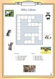 English Worksheet: Animals Crossword