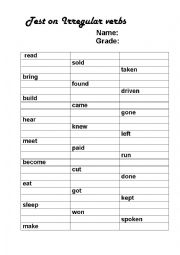 English Worksheet: TEST ON IRREGULAR VERBS