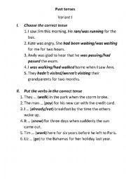 English Worksheet: Past Tenses