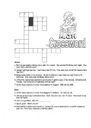 English Worksheet: Multiplication Crossword