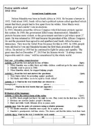 English Worksheet: second term exam about nelson mandela