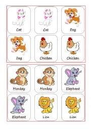 English Worksheet: Animals Memory Game