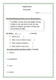 English Worksheet: 1st grade exam