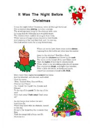 English Worksheet: It was the night before Christmas