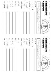 English Worksheet: Thanksgiving annagramme