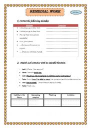 English Worksheet: REMEDIAL WORK 