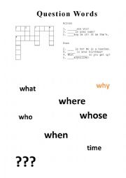 English Worksheet: A simple puzzle on question words