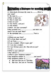 English Worksheet: Dialogue for meeting people