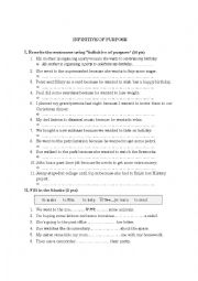 English Worksheet: INFINITIVE OF PURPOSE