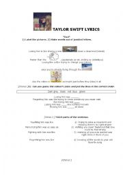 English Worksheet:  Red by Taylor Swift