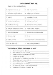 English Worksheet: Idioms with leg