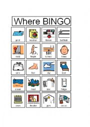 English Worksheet: WHERE Bingo
