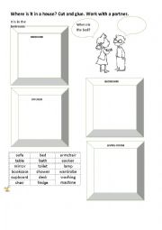English Worksheet: Furniture. Cut and glue. Where is it in the house?