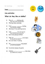 English Worksheet: Likes & Dislikes Missing Info Handout for Pair Work