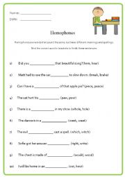 English Worksheet: Homophones