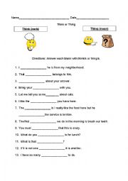 English Worksheet: Think or Thing